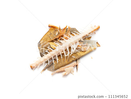 Smoked Fish Skin Pile, Seafood Skin and Bones, Cleaning Fish Waste, Animal Dump Garbage 111345652