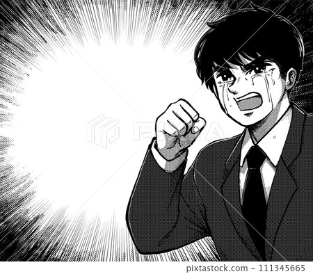 劇畫漫畫風格的插圖：熱血的上班族哭泣和集中的線條 111345665