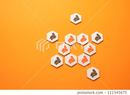 Uniting farmers into organizations and cooperatives. Alignment and collaboration enhance competitiveness. Cooperative synergy. Agricultural 111345675