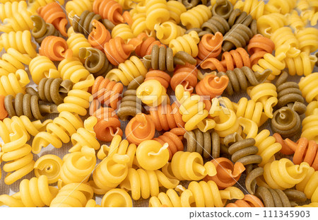 Raw Trottole Pasta, Dry Vesuvio Macaroni, Italian funghetto, Raw Noodle 111345903