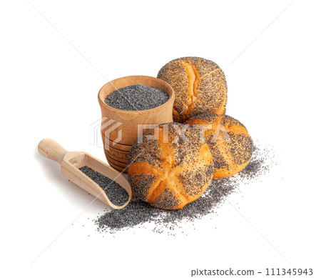Poppy Seed Bread Isolated, Kaiser Roll, Seeds Breakfast Bun, Poppyseed Round Bagel, Poppy Seed Bun Poppy Seed Bread Isolated, Kaiser Roll, Seeds Breakfast Bun, Poppyseed Round Bagel, Poppy Seed Bun 111345943