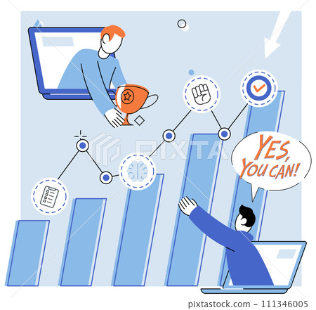 Motivation vector illustration. Competing with others can ignite fire progress and spur self improvement Continuous improvement is ever present endeavor leads to sustained success and achievement 111346005