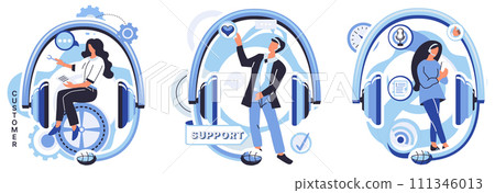 Support center vector illustration. In realm technology, support center acts as guiding light, providing professional aid Communication is key in our support center, ensuring smooth exchange 111346013