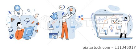 Startup idea. Vector illustration. Entrepreneurs must consider various aspects, including market trends, competitive analysis, and financial projections Planning helps entrepreneurs anticipate Startup idea. Vector illustration. Entrepreneurs must consider various aspects, including market trends, competitive analysis, and financial projections Planning helps entrepreneurs anticipate 111346017