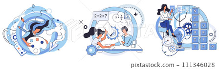 Process optimization vector illustration. Effective management incorporates strategic planning for optimal business progress The success any business strategy hinges on optimization methods 111346028