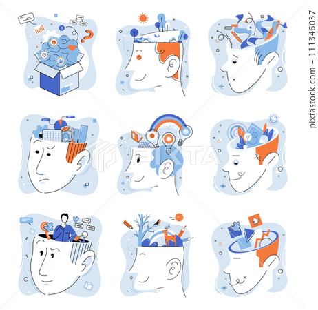 Positive thinking. Vector illustration. An optimistic mindset opens doors to new possibilities The positive thinking concept emphasizes power our thoughts Our feelings can guide us towards positive Positive thinking. Vector illustration. An optimistic mindset opens doors to new possibilities The positive thinking concept emphasizes power our thoughts Our feelings can guide us towards positive 111346037