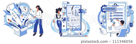 Process optimization vector illustration. Innovation and intelligence drive effective process optimization concepts Progress in business is achieved through continuous improvement methods Process optimization vector illustration. Innovation and intelligence drive effective process optimization concepts Progress in business is achieved through continuous improvement methods 111346056