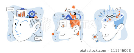 Mindset. Vector illustration. Positive thinking fosters self-awareness and fosters personal growth Imagination fuels exploration new ideas and stimulates originality Contemplation and meditation 111346068