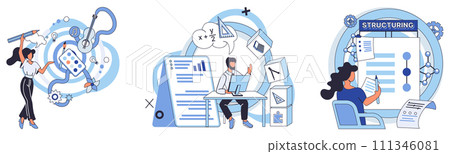 Process optimization vector illustration. Operating methods must be continually refined for sustained efficiency and effectiveness Effective management incorporates strategic planning for optimal 111346081