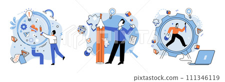 Startup idea. Vector illustration. With development, innovation, and creative thinking, entrepreneurs cbring their ideas to life Through planning, strategy, and effective use technology and finance 111346119