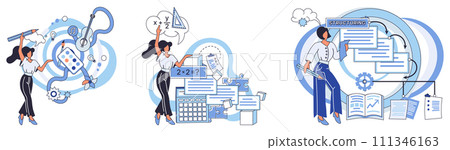 Process optimization vector illustration. Intelligent solutions contribute to overall success process optimization Operating methods must be continually refined for sustained efficiency 111346163