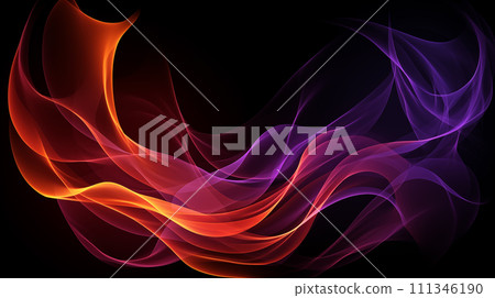 Abstract colorful curved wave flow on black background illustration. orange, red, purple color wavy pattern AI-generated 111346190