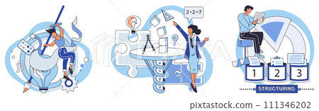 Process optimization vector illustration. Strategic development involves optimizing processes for long-term success Business progress relies on continuous improvement and effective optimization Process optimization vector illustration. Strategic development involves optimizing processes for long-term success Business progress relies on continuous improvement and effective optimization 111346202