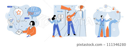Motivation vector illustration. Winning is not just about end result but also personal growth and development along way Motivating oneself to improve requires setting ambitious goals and taking 111346280