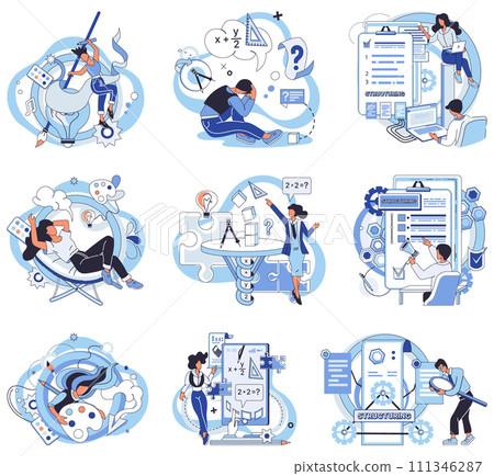 Process optimization vector illustration. Innovation and intelligence drive effective process optimization concepts and solutions Progress in business is achieved through continuous improvement 111346287