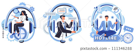 Support center vector illustration. Communication is key in our support center, ensuring smooth exchange information A call to hotline initiates cascade assistance, offering digital solution promptly 111346288