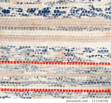 Rags Carpet Texture Background, Woven Rug Pattern, Handmade, Hand-Woven Rustic Carpet Made of Rags 111346306