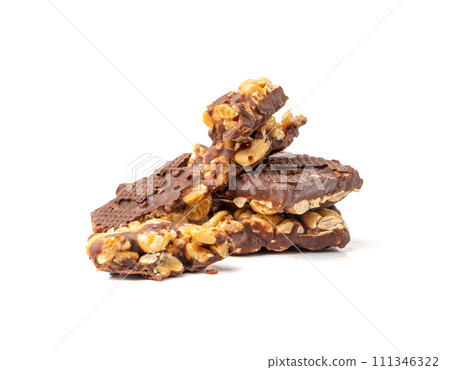 Nut Bar Isolated, Energy Snack with Nuts, Chocolate Muesli Dessert, Protein Candy Bar, Fitness Breakfast Nut Bar Isolated, Energy Snack with Nuts, Chocolate Muesli Dessert, Protein Candy Bar, Fitness Breakfast 111346322