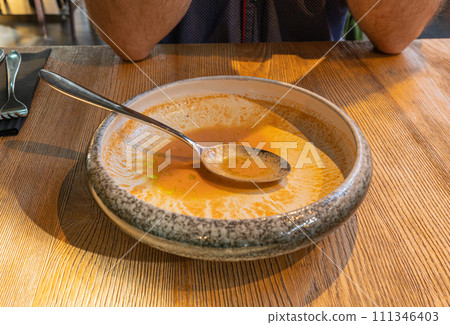 Nepalese Momo Jhol Achar Dumpling Soup, Fried Gyoza Broth, Spicy Tomato Momo Seasoned Soup 111346403