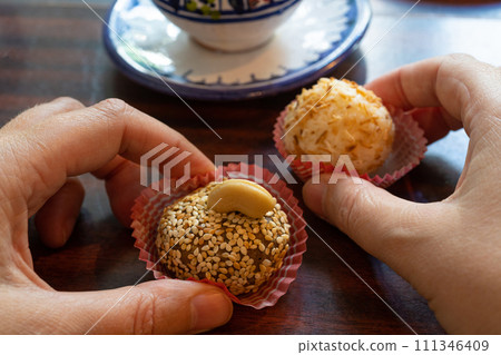 Cashew Sweet Balls, Traditional Moroccan Almond Dessert, Arabian Date Ball 111346409