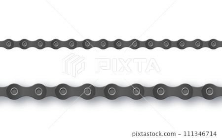 Bike chain realistic metal Bicycle. Cartoon silhouette for bike chain on bicycle. Cycling line pattern. Motorcycle chain symbol. Chain machine sign. Vector 111346714