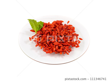 Goji Berry Isolated, Lycium Barbaru, Chinese Wolfberry, Barbary Matrimony Vine Berries, Red Medlar 111346741
