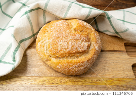 Heart on Wheat Bread, Heart Shaped Bun on Wooden Table 111346766