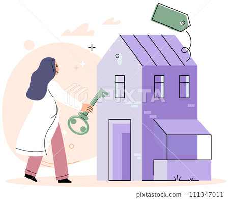 Real estate search. Vector illustration People looking for home relied on real estate search concept to narrow down choices Investing in house with mortgage provided means building equity The property 111347011