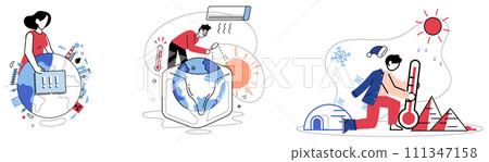 Climate vector illustration. Weather patterns reflect intricate dance climate elements, urging us to embrace sustainable practices Earths ambience, shaped by climate and ecological factors Climate vector illustration. Weather patterns reflect intricate dance climate elements, urging us to embrace sustainable practices Earths ambience, shaped by climate and ecological factors 111347158