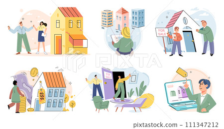 Real estate search. Vector illustration Investing in house with mortgage allowed individuals to benefit from property appreciation The mortgage loapplication required providing financial documentation Real estate search. Vector illustration Investing in house with mortgage allowed individuals to benefit from property appreciation The mortgage loapplication required providing financial documentation 111347212