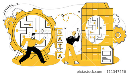 Data mining vector illustration. Digital databases are treasure troves where valuable information is carefully cataloged Service in cyberspace unfolds like tapestry under meticulous care data mining Data mining vector illustration. Digital databases are treasure troves where valuable information is carefully cataloged Service in cyberspace unfolds like tapestry under meticulous care data mining 111347256