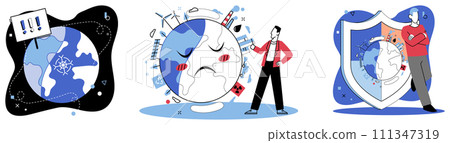 Climate vector illustration. The atmosphere, guardian our climate, requires vigilant protection to prevent environmental degradation Balancing eco systemic scales involves strategic planning 111347319