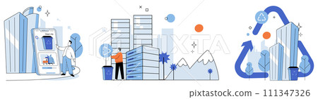 Waste disposal. Vector illustration. These practices contribute to more sustainable and resource-efficient future Safety is paramount in waste disposal, particularly when dealing with hazardous 111347326