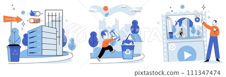 Waste disposal. Vector illustration. Waste disposal is resource-intensive process, highlighting importance optimizing resource use By embracing innovative technologies and sustainable practices Waste disposal. Vector illustration. Waste disposal is resource-intensive process, highlighting importance optimizing resource use By embracing innovative technologies and sustainable practices 111347474