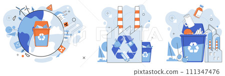 Waste disposal. Vector illustration. Hazardous waste disposal is like handling potentially harmful substances with caution, ensuring they are treated and disposed in accordance with safety regulations Waste disposal. Vector illustration. Hazardous waste disposal is like handling potentially harmful substances with caution, ensuring they are treated and disposed in accordance with safety regulations 111347476