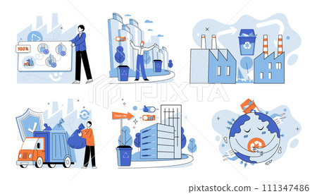 Waste disposal. Vector illustration. Just as we sort and separate our waste, recycling plays vital role in waste disposal It is like giving second life to materials would otherwise end up in landfills 111347486