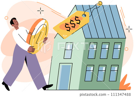 Real estate search. Vector illustration Buying residential property required careful consideration location and amenities People looking for home relied on real estate search concept to narrow down 111347488