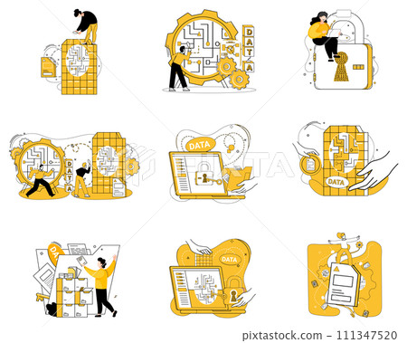 Data mining vector illustration. Digital innovation blooms like garden under watchful eye data mining pioneers Discoveries unfold in cyberspace as data mining professionals navigate its vast terrain 111347520