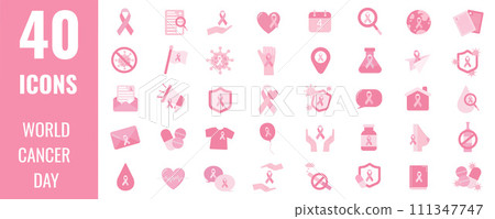 Pink World cancer day icon. Vector awareness ribbon isolated on transparent background. International Day of cancer, World Cancer Day. Vector illustration Pink World cancer day icon. Vector awareness ribbon isolated on transparent background. International Day of cancer, World Cancer Day. Vector illustration 111347747