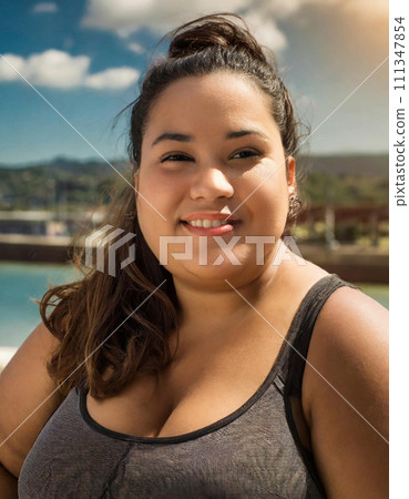 Plump woman talking with a smile 111347854