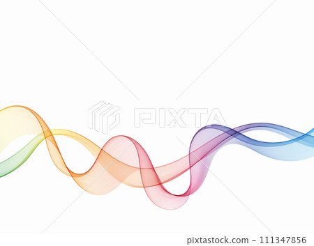 Transparent wavy lines in rainbow colors, abstract color wave design. 111347856