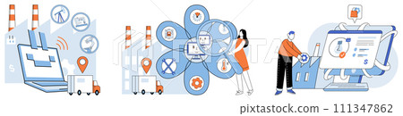 Industry iot vector illustration. Industry IoT, digital maven, harmonizes with technology in grand symphony business Automated processes, fueled by innovation, traverse interconnected roads metaverse Industry iot vector illustration. Industry IoT, digital maven, harmonizes with technology in grand symphony business Automated processes, fueled by innovation, traverse interconnected roads metaverse 111347862