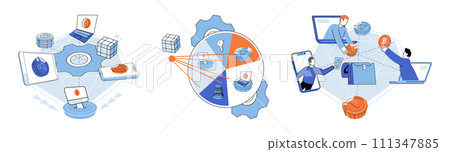 Blockchain vector illustration. The adoption blockchain technology in business builds trust and enhances security Blockchain revolutionizes data storage and exchange in digital age Bitcoin and other Blockchain vector illustration. The adoption blockchain technology in business builds trust and enhances security Blockchain revolutionizes data storage and exchange in digital age Bitcoin and other 111347885