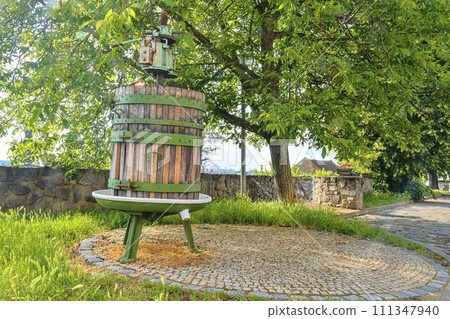 Old wine press. Wine background in Czech Republic, South Moravia 111347940