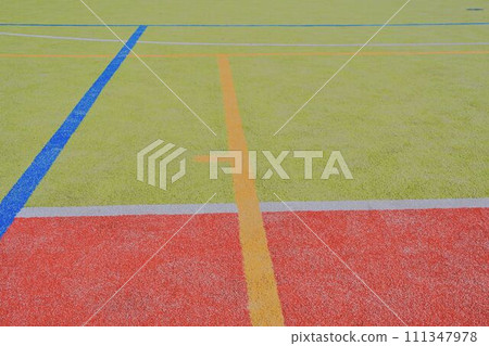 Lines on playing field. Copy space. Sport texture and background Lines on playing field. Copy space. Sport texture and background 111347978