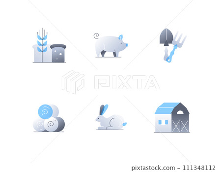 Farm items and animals - flat design style icons set 111348112