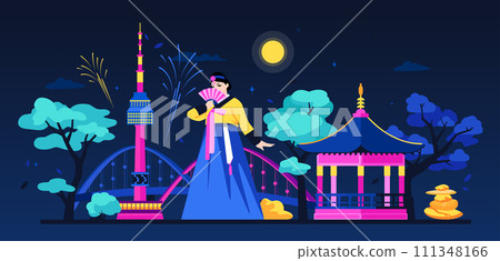 Unforgettable festival in South Korea - modern colored vector illustration 111348166