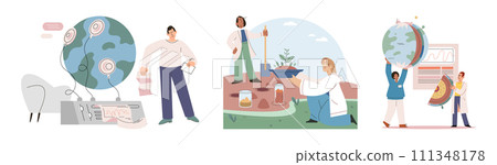 Earth care. Vector illustration. Environmental consciousness is first step towards preserving our planet Earth care encourages us to be mindful our impact on environment Climate change poses threat Earth care. Vector illustration. Environmental consciousness is first step towards preserving our planet Earth care encourages us to be mindful our impact on environment Climate change poses threat 111348178