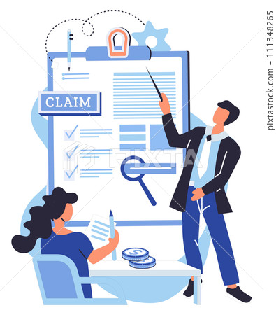 Claim application vector illustration. Each choice on form represents different option The blank form is ready to be filled with your information The claim application metaphorically represents 111348265