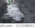 東京大雪過後道路殘雪 111348641